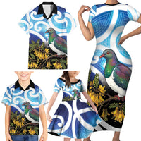 Kekeru New Zealand Matariki Family Matching Short Sleeve Bodycon Dress and Hawaiian Shirt Kukupa Kowhai Maori New Year Blue Version LT14 - Polynesian Pride