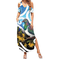 Kekeru New Zealand Matariki Family Matching Summer Maxi Dress and Hawaiian Shirt Kukupa Kowhai Maori New Year Blue Version LT14 Mom's Dress Blue - Polynesian Pride