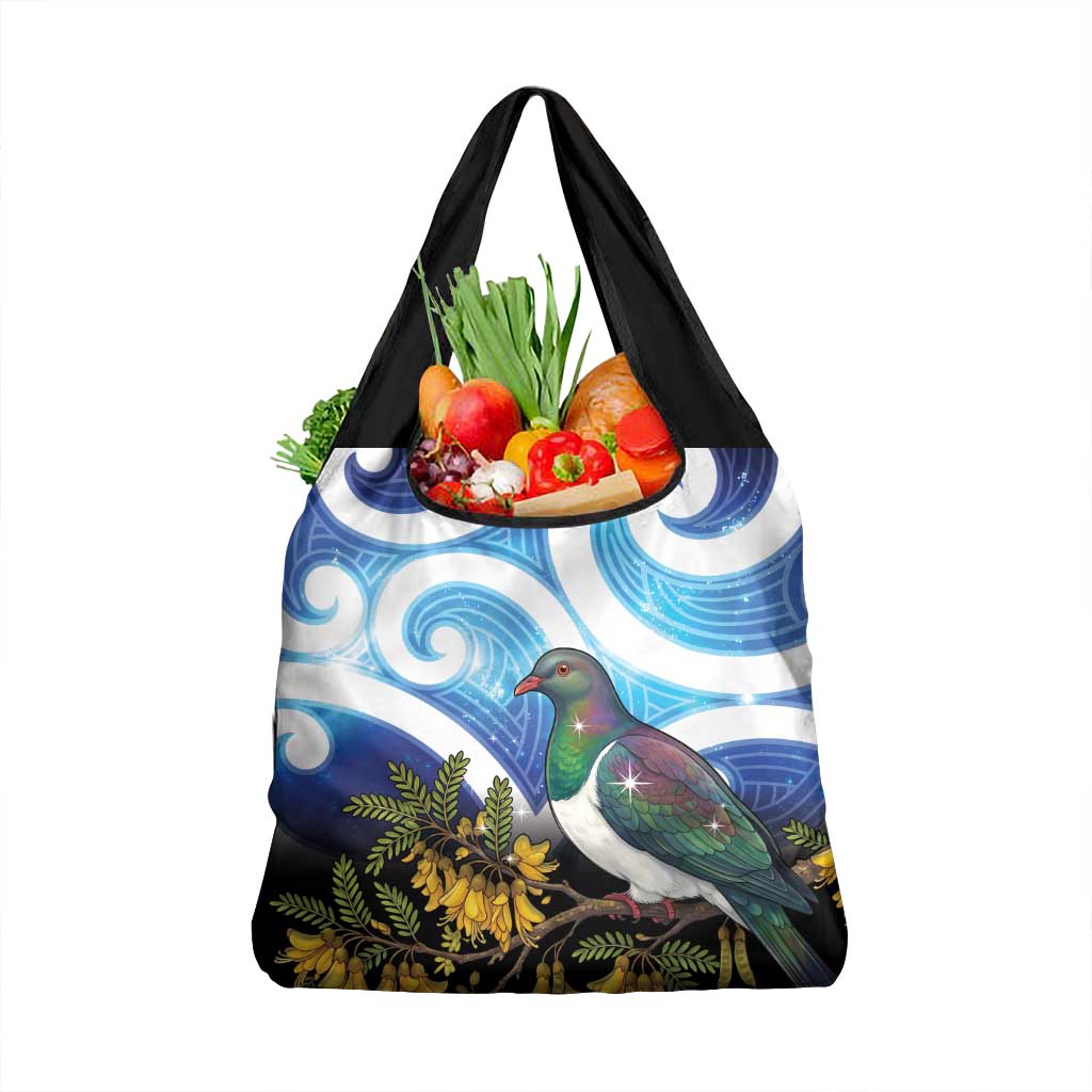 Kekeru New Zealand Matariki Grocery Bag Kukupa Kowhai Maori New Year Blue Version