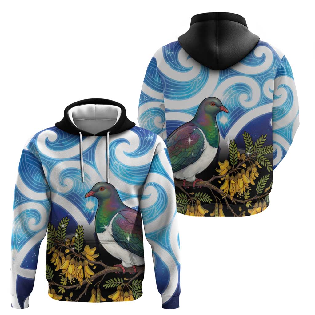 Kekeru New Zealand Matariki Hoodie Kukupa Kowhai Maori New Year Blue Version