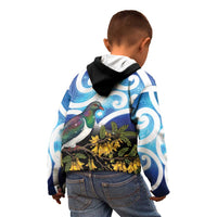 Kekeru New Zealand Matariki Kid Hoodie Kukupa Kowhai Maori New Year Blue Version