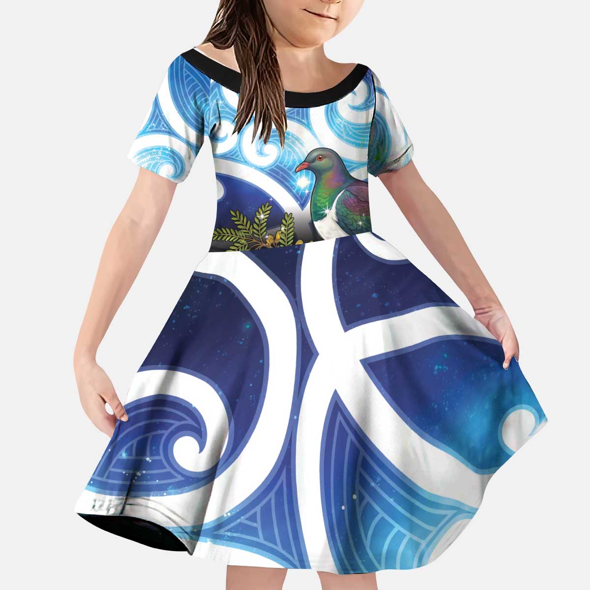 Kekeru New Zealand Matariki Kid Short Sleeve Dress Kukupa Kowhai Maori New Year Blue Version LT14 KID Blue - Polynesian Pride