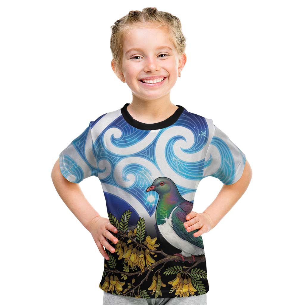Kekeru New Zealand Matariki Kid T Shirt Kukupa Kowhai Maori New Year Blue Version