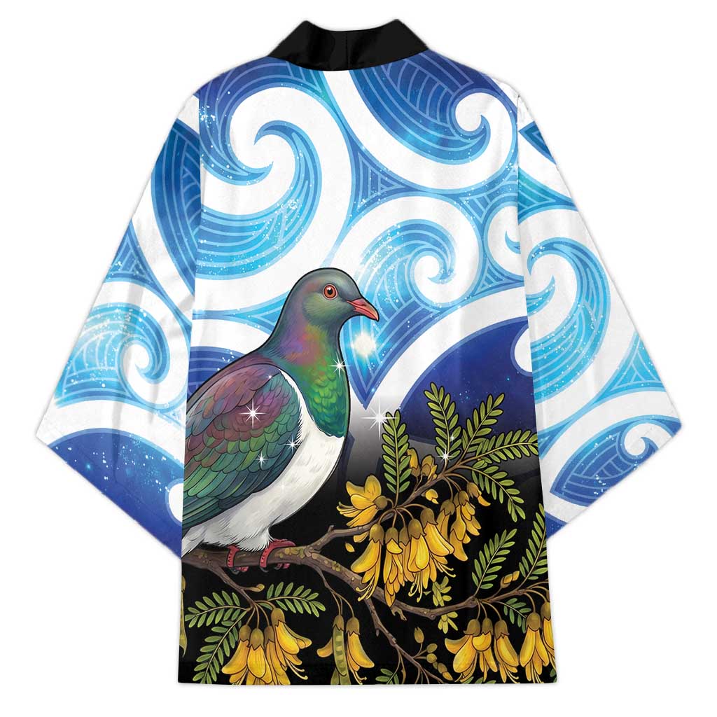 Kekeru New Zealand Matariki Kimono Kukupa Kowhai Maori New Year Blue Version