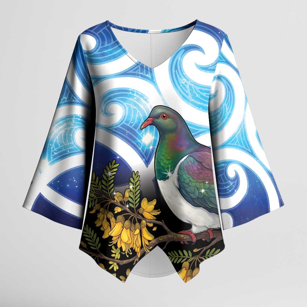 Kekeru New Zealand Matariki Kimono Sleeve Blouse Kukupa Kowhai Maori New Year Blue Version