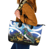 Kekeru New Zealand Matariki Leather Tote Bag Kukupa Kowhai Maori New Year Blue Version