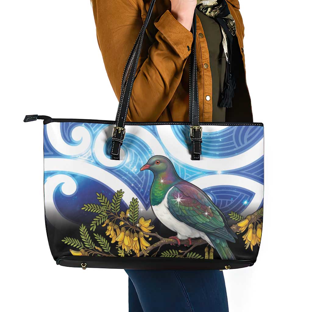Kekeru New Zealand Matariki Leather Tote Bag Kukupa Kowhai Maori New Year Blue Version