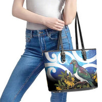 Kekeru New Zealand Matariki Leather Tote Bag Kukupa Kowhai Maori New Year Blue Version