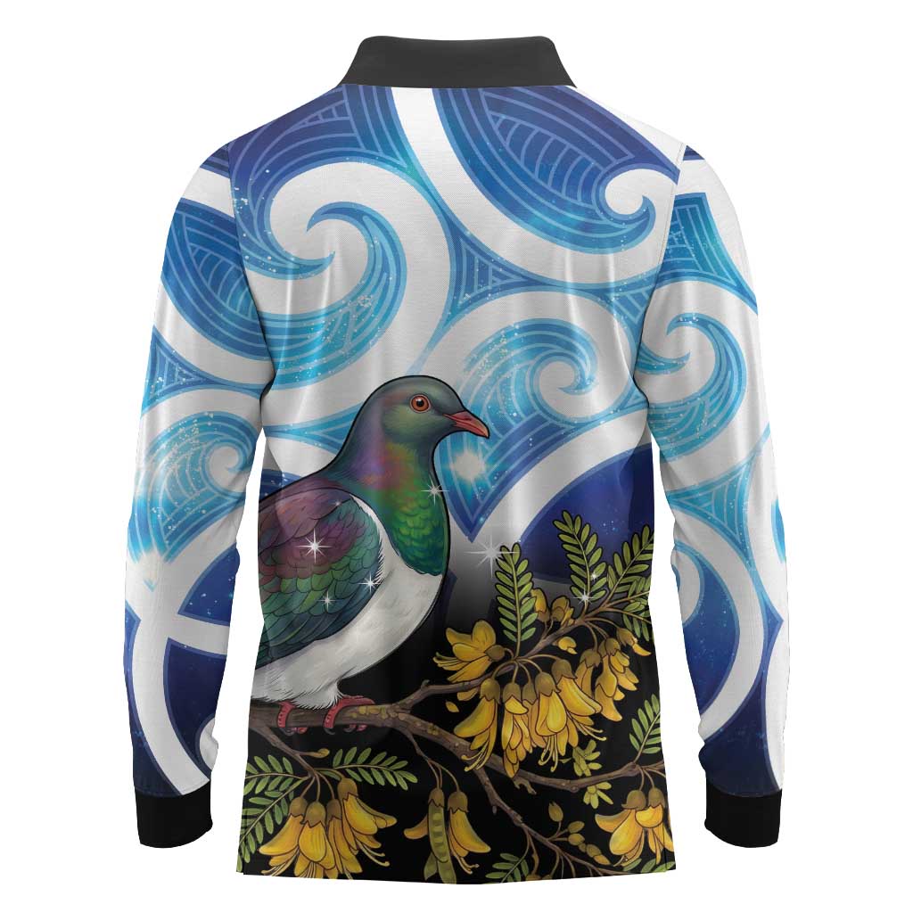 Kekeru New Zealand Matariki Long Sleeve Polo Shirt Kukupa Kowhai Maori New Year Blue Version LT14 - Polynesian Pride