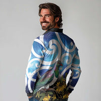 Kekeru New Zealand Matariki Long Sleeve Polo Shirt Kukupa Kowhai Maori New Year Blue Version LT14 - Polynesian Pride