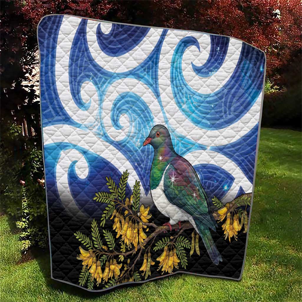 Kekeru New Zealand Matariki Quilt Kukupa Kowhai Maori New Year Blue Version