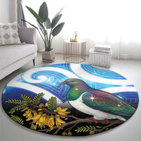 Kekeru New Zealand Matariki Round Carpet Kukupa Kowhai Maori New Year Blue Version