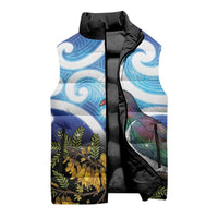 Kekeru New Zealand Matariki Sleeveless Puffer Jacket Kukupa Kowhai Maori New Year Blue Version