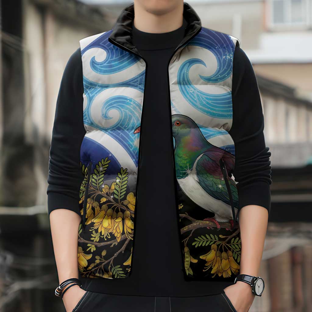 Kekeru New Zealand Matariki Sleeveless Puffer Jacket Kukupa Kowhai Maori New Year Blue Version