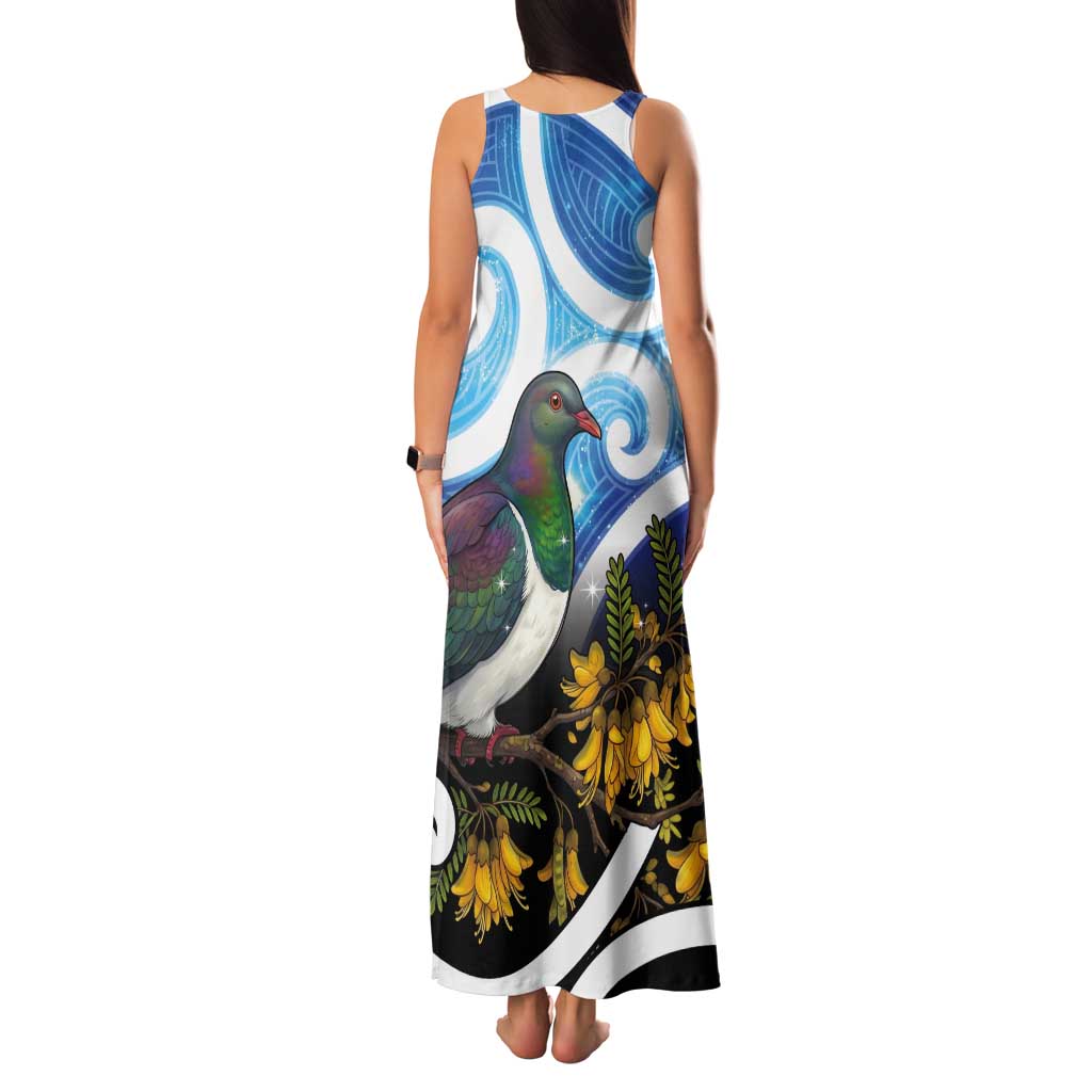 Kekeru New Zealand Matariki Tank Maxi Dress Kukupa Kowhai Maori New Year Blue Version
