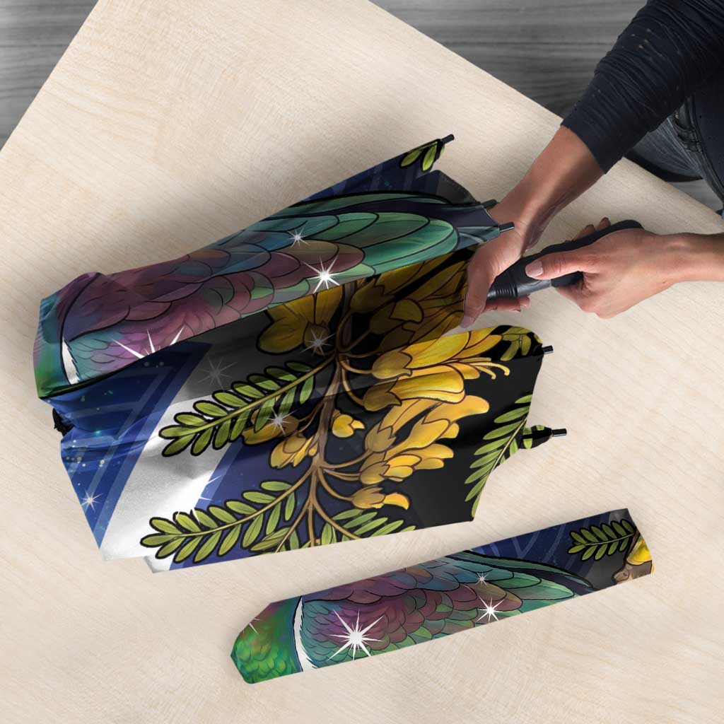 Kekeru New Zealand Matariki Umbrella Kukupa Kowhai Maori New Year Blue Version