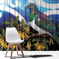 Kekeru New Zealand Matariki Window Curtain Kukupa Kowhai Maori New Year Blue Version