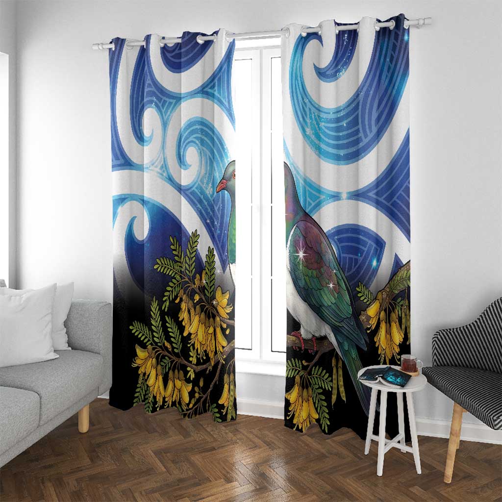 Kekeru New Zealand Matariki Window Curtain Kukupa Kowhai Maori New Year Blue Version