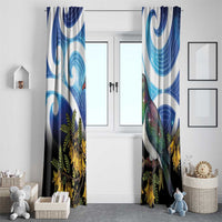 Kekeru New Zealand Matariki Window Curtain Kukupa Kowhai Maori New Year Blue Version