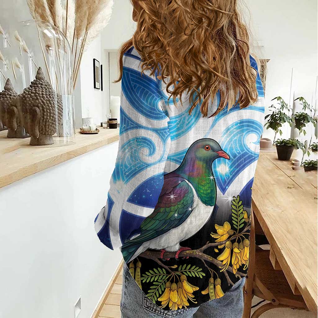 Kekeru New Zealand Matariki Women Casual Shirt Kukupa Kowhai Maori New Year Blue Version LT14 - Polynesian Pride