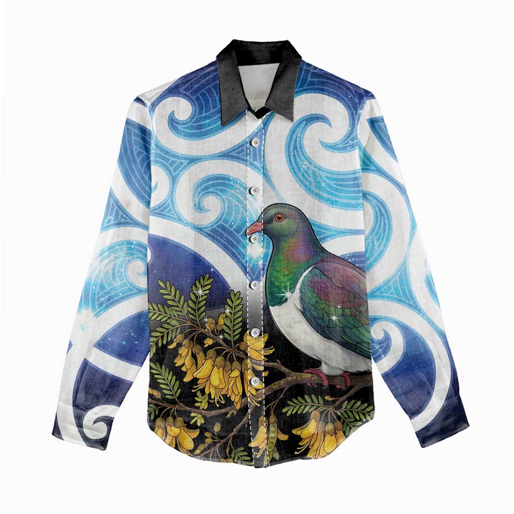 Kekeru New Zealand Matariki Women Casual Shirt Kukupa Kowhai Maori New Year Blue Version LT14 - Polynesian Pride