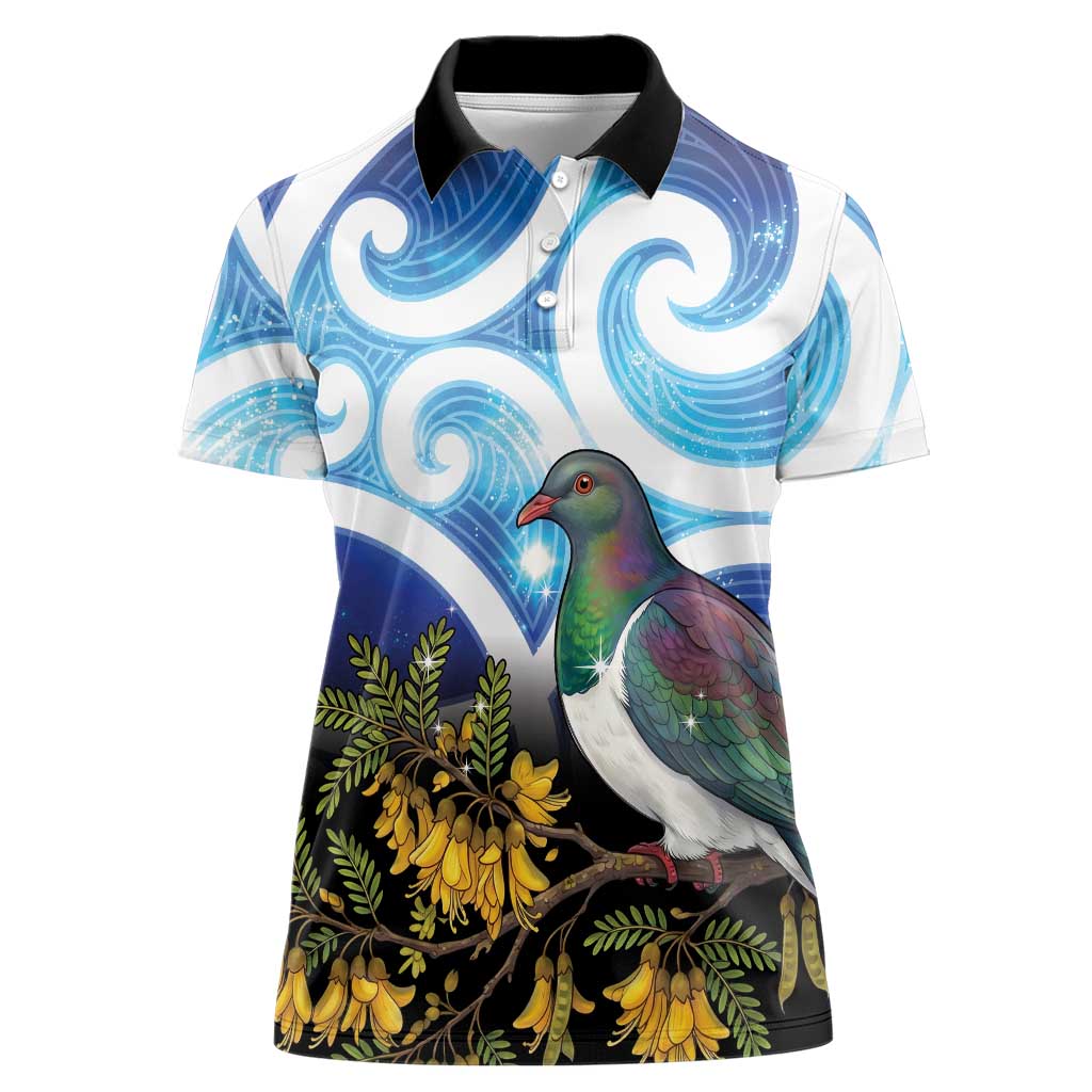 Kekeru New Zealand Matariki Women Polo Shirt Kukupa Kowhai Maori New Year Blue Version LT14 Female Blue - Polynesian Pride