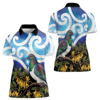 Kekeru New Zealand Matariki Women Polo Shirt Kukupa Kowhai Maori New Year Blue Version LT14 - Polynesian Pride