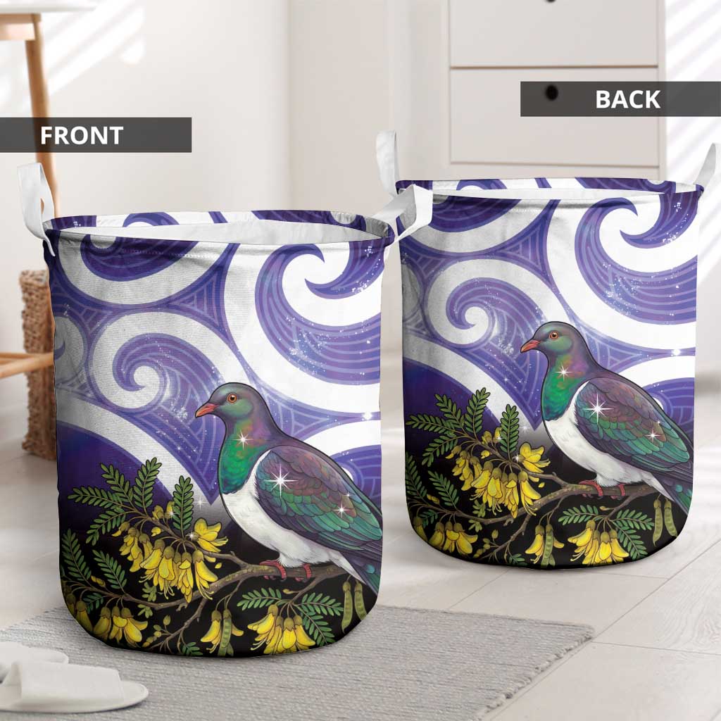 Kekeru New Zealand Matariki Laundry Basket Kukupa Kowhai Maori New Year Purple Version