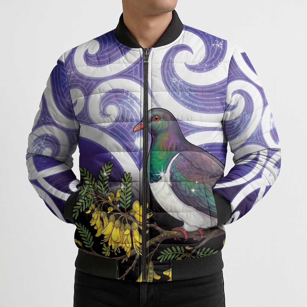 Kekeru New Zealand Matariki Bomber Puffer Jacket Kukupa Kowhai Maori New Year Purple Version