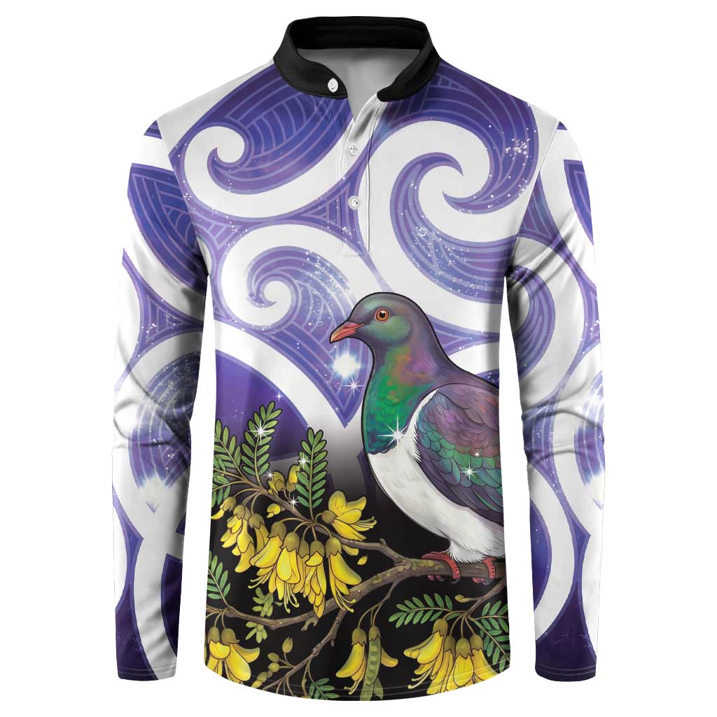 Kekeru New Zealand Matariki Button Sweatshirt Kukupa Kowhai Maori New Year Purple Version