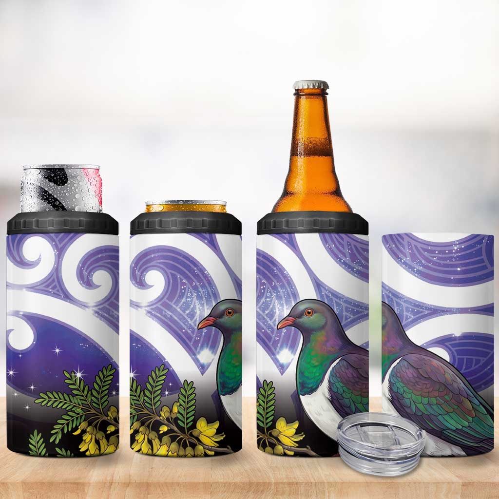 Kekeru New Zealand Matariki 4 in 1 Can Cooler Tumbler Kukupa Kowhai Maori New Year Purple Version LT14 - Polynesian Pride