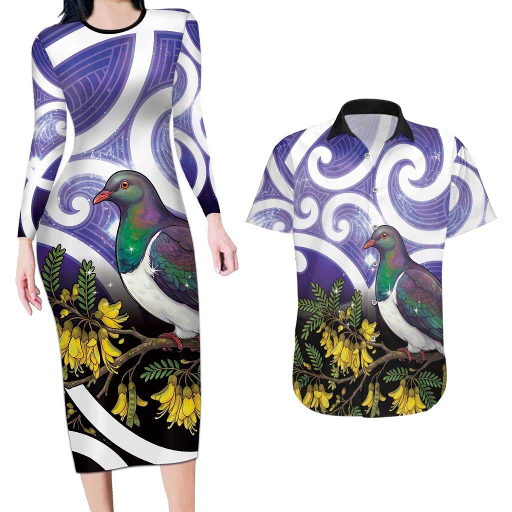 Kekeru New Zealand Matariki Couples Matching Long Sleeve Bodycon Dress and Hawaiian Shirt Kukupa Kowhai Maori New Year Purple Version LT14 Purple - Polynesian Pride
