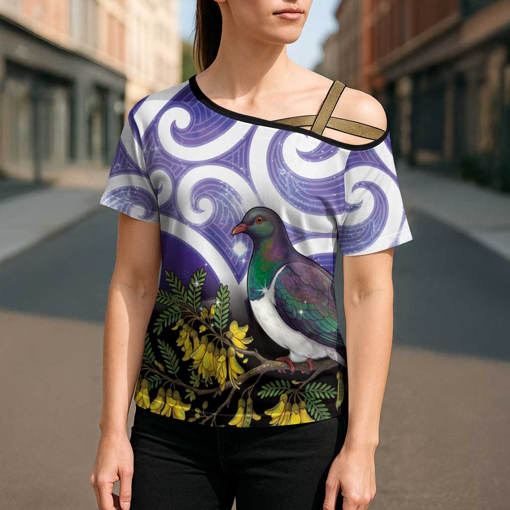 Kekeru New Zealand Matariki Cross Shoulder Shirt Kukupa Kowhai Maori New Year Purple Version LT14 - Polynesian Pride
