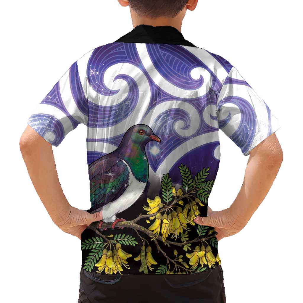 Kekeru New Zealand Matariki Family Matching Off The Shoulder Long Sleeve Dress and Hawaiian Shirt Kukupa Kowhai Maori New Year Purple Version LT14 - Polynesian Pride