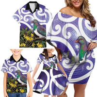 Kekeru New Zealand Matariki Family Matching Off Shoulder Short Dress and Hawaiian Shirt Kukupa Kowhai Maori New Year Purple Version LT14 - Polynesian Pride