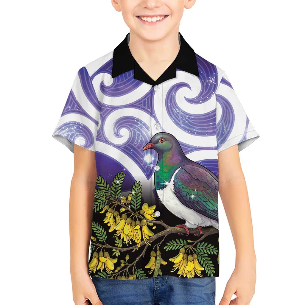 Kekeru New Zealand Matariki Kid Hawaiian Shirt Kukupa Kowhai Maori New Year Purple Version