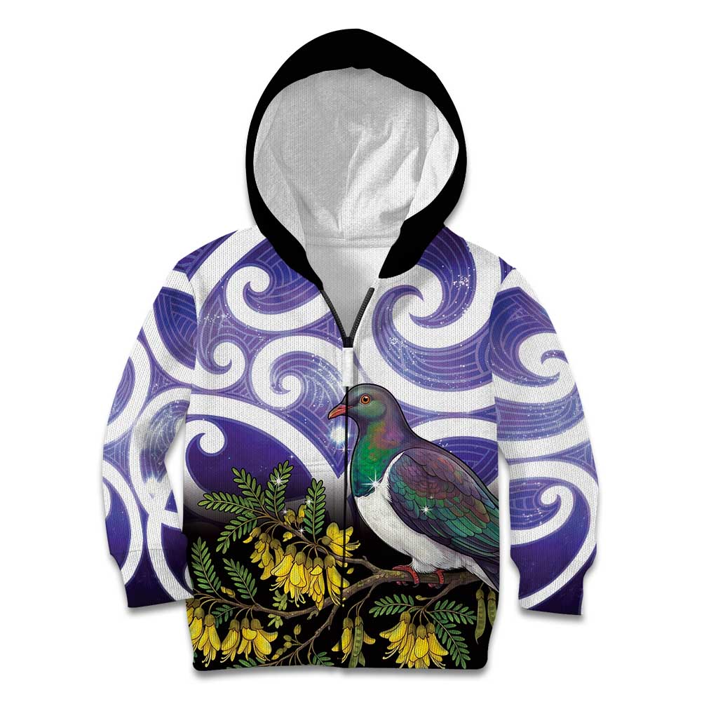 Kekeru New Zealand Matariki Kid Hoodie Kukupa Kowhai Maori New Year Purple Version LT14 Zip Hoodie Purple - Polynesian Pride