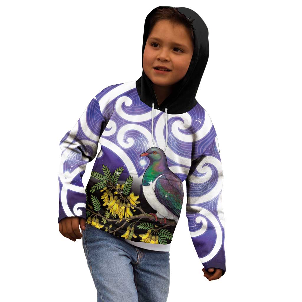 Kekeru New Zealand Matariki Kid Hoodie Kukupa Kowhai Maori New Year Purple Version LT14 - Polynesian Pride
