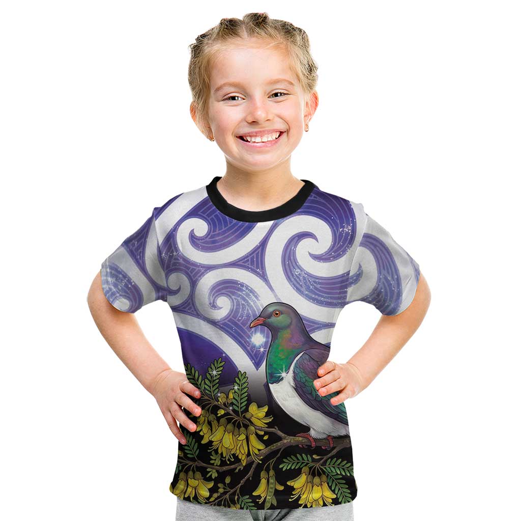 Kekeru New Zealand Matariki Kid T Shirt Kukupa Kowhai Maori New Year Purple Version LT14 Purple - Polynesian Pride