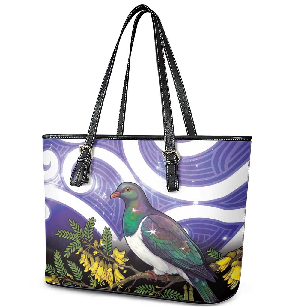 Kekeru New Zealand Matariki Leather Tote Bag Kukupa Kowhai Maori New Year Purple Version