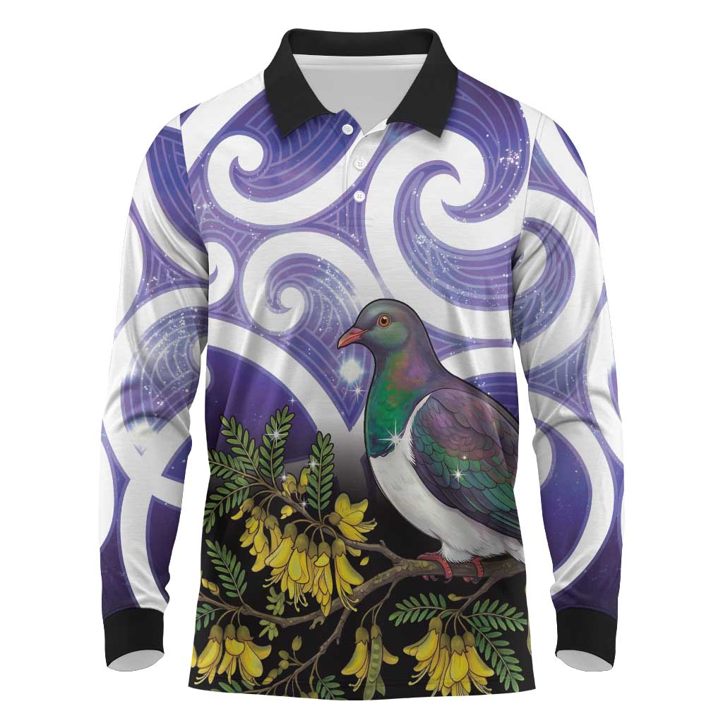 Kekeru New Zealand Matariki Long Sleeve Polo Shirt Kukupa Kowhai Maori New Year Purple Version LT14 Purple - Polynesian Pride