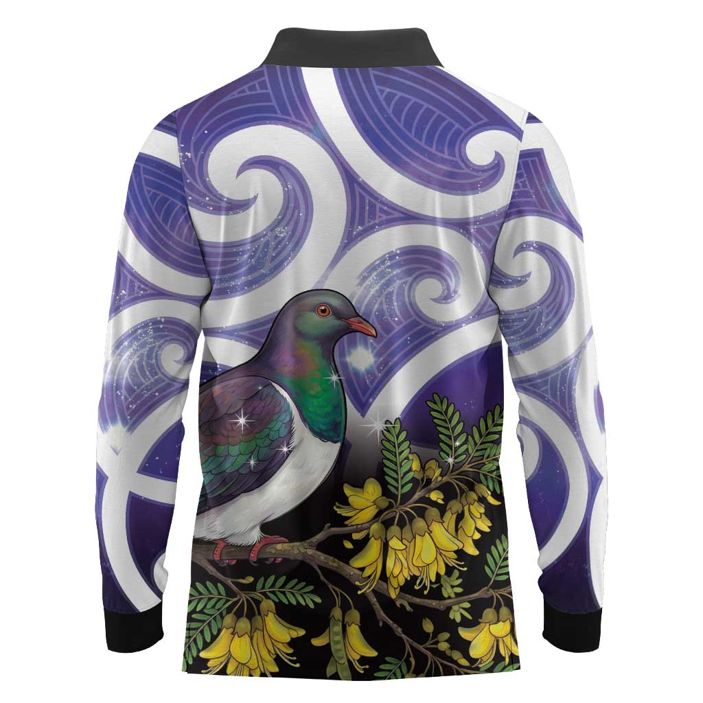 Kekeru New Zealand Matariki Long Sleeve Polo Shirt Kukupa Kowhai Maori New Year Purple Version LT14 - Polynesian Pride