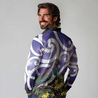 Kekeru New Zealand Matariki Long Sleeve Polo Shirt Kukupa Kowhai Maori New Year Purple Version LT14 - Polynesian Pride