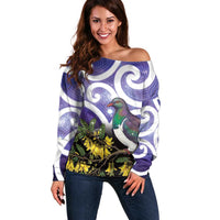 Kekeru New Zealand Matariki Off Shoulder Sweater Kukupa Kowhai Maori New Year Purple Version