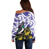Kekeru New Zealand Matariki Off Shoulder Sweater Kukupa Kowhai Maori New Year Purple Version