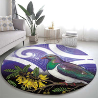 Kekeru New Zealand Matariki Round Carpet Kukupa Kowhai Maori New Year Purple Version