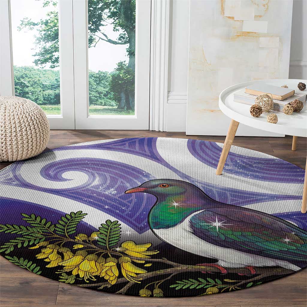 Kekeru New Zealand Matariki Round Carpet Kukupa Kowhai Maori New Year Purple Version