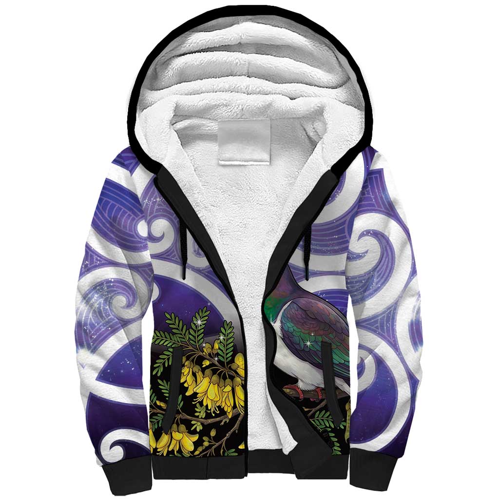 Kekeru New Zealand Matariki Sherpa Hoodie Kukupa Kowhai Maori New Year Purple Version