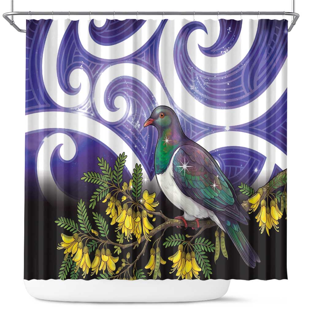 Kekeru New Zealand Matariki Shower Curtain Kukupa Kowhai Maori New Year Purple Version