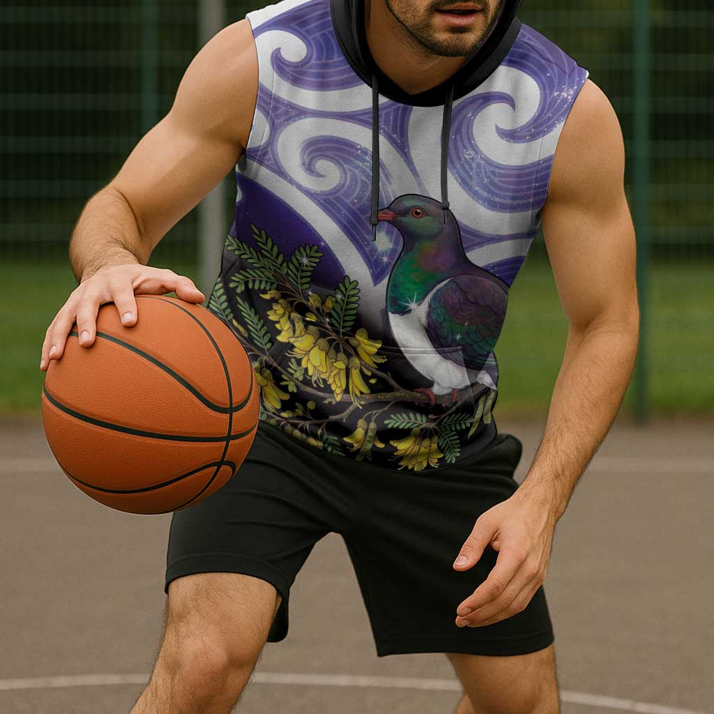 Kekeru New Zealand Matariki Sleeveless Hoodie Kukupa Kowhai Maori New Year Purple Version LT14 - Polynesian Pride